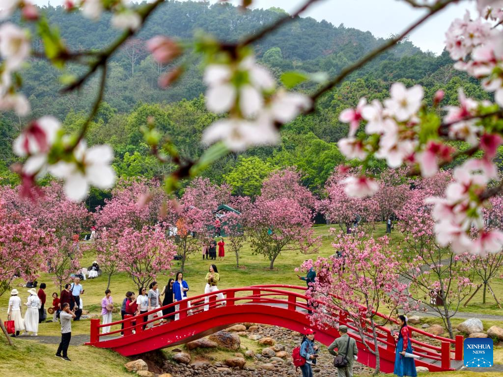 Pelancong melawat sebuah kawasan peranginan di Nanning, wilayah autonomi Zhuang Guangxi, selatan China, 17 Mac 2026. (Foto oleh Yu Xiangquan/Xinhua)