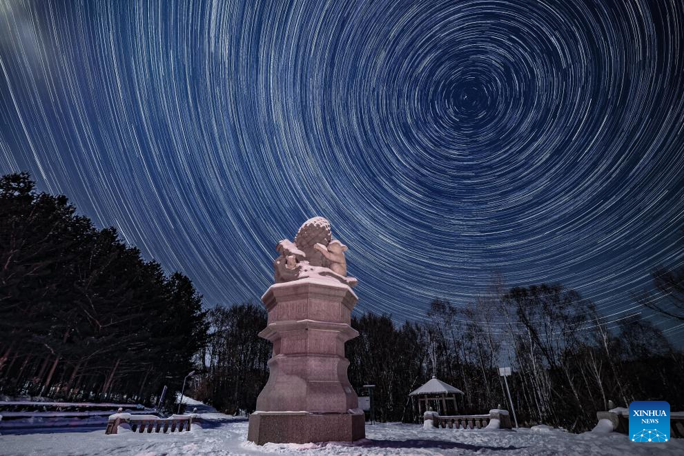 Foto komposit bertarikh 27 Januari 2026 ini menunjukkan pemandangan langit berbintang di bandar Yichun, provinsi Heilongjiang, utara China. (Foto oleh Li Jiaxing/Xinhua)